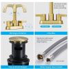 Bathroom Faucet 2 Handle 4 Inch Centerset Bathroom Sink Faucets 3 Hole with Pop Up Drain and Water Supply Lines, Brushed Gold