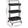 3-Tier Kitchen Trolley Black 16.5"x13.8"x33.5" Iron and ABS