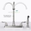 Two-Handle Kitchen Faucet with Pull-Out Side Sprayer, 360 Swivel 304 Stainless steel, 4-hole 8 inch installation, Brushed Nickel